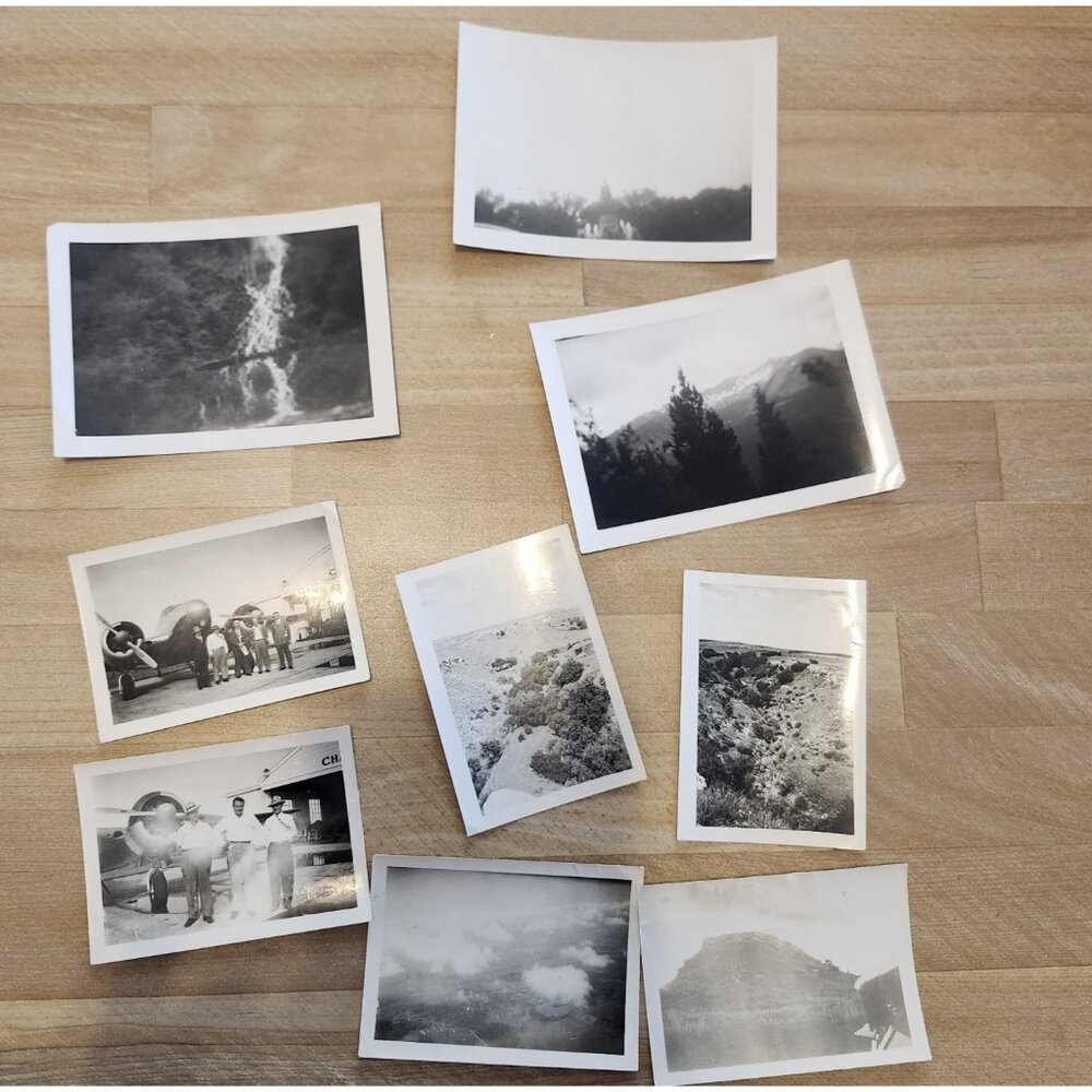 9- Photographs Prop Airplane, Oil Field Jobbers Aerial Pictures VTG Black White